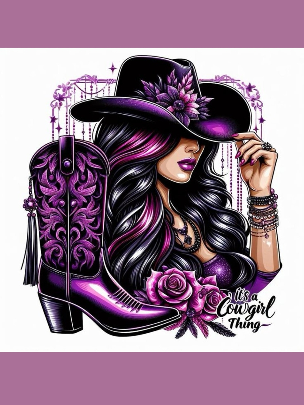 Purple Cowgirl Graphic Print — Purple & Black